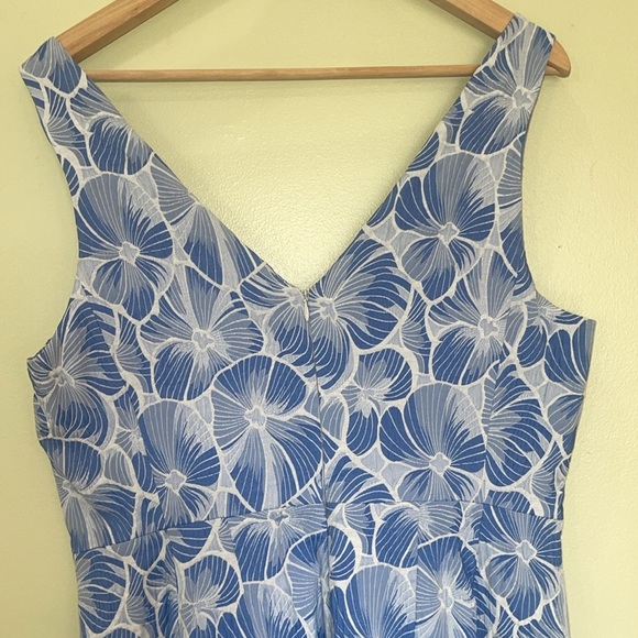 Moulinette Soeurs Anthropologie Blue Floral Fit & Flare Pleated Dress Size 14 - Picture 9 of 12